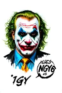 The joker with a why so serious face and text 'IGY6' us tattoo design idea