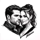 A sketch of a couple tattoo in the style of the film ‘Fast and Furious’. tattoo design idea