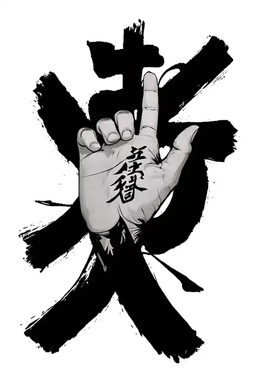 a hand and forearm tattoo which the forearm tattoo is psalm 27 and the hand tattoo is the Chinese symbol for no fear tattoo design idea