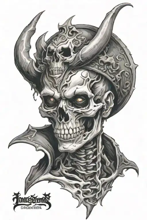 scary skeleton devil on your shoulder whispering violent death and destruction in your ear tattoo design idea