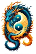 yin and yang with dragons, colored like sun and moon tattoo design idea