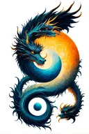 yin and yang with dragons, colored like sun and moon tattoo design idea