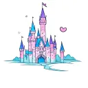 dainty disney castle tattoo with a little bit of color like purples pinks and blues pastel tattoo design idea