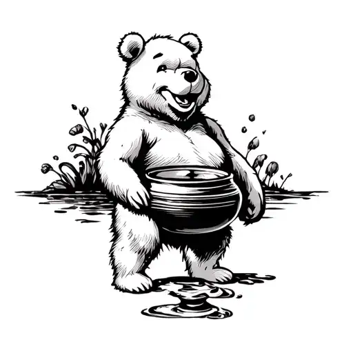 pooh bear with honey pot overflowing tattoo design idea