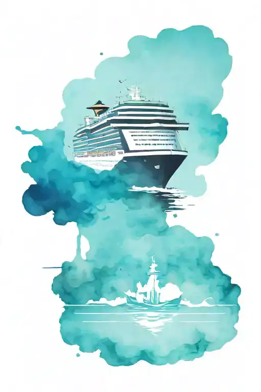 black silhouette of a cruise ship on watercolor background  tattoo design idea