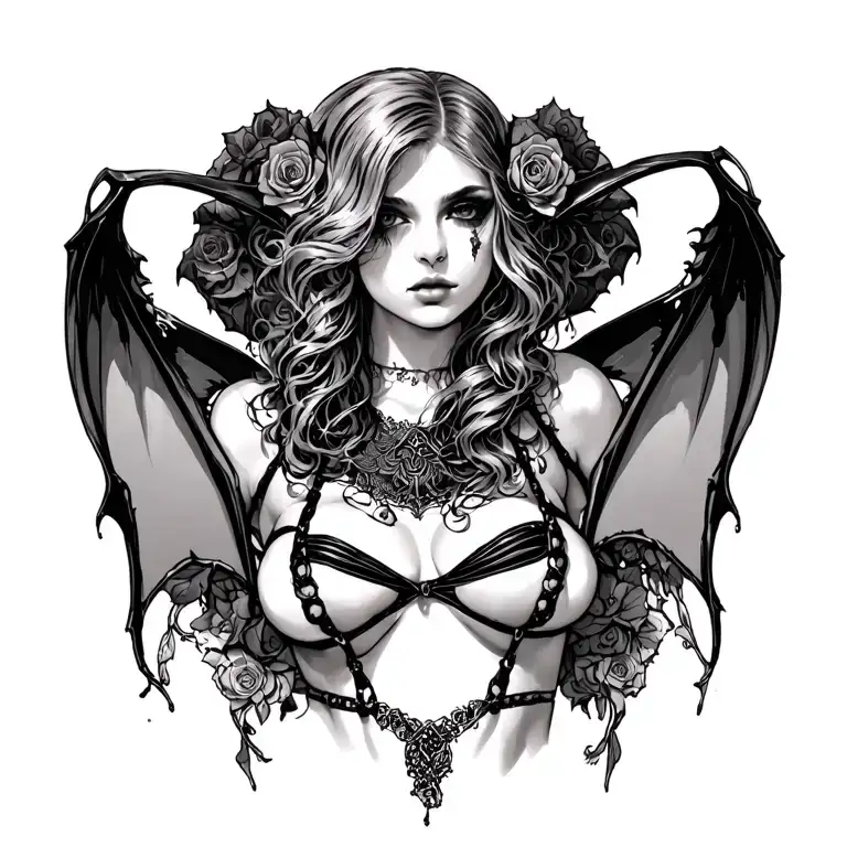 Gothic, Succubus, G-String, Bra tattoo design idea