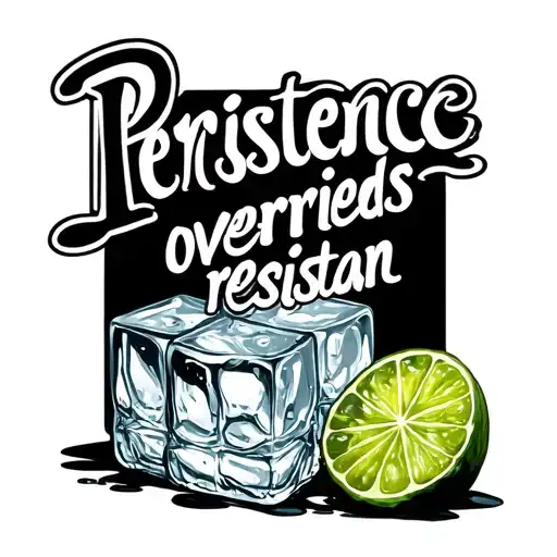 "Persistence overrides resistan" 2 cubes of ice cube and slice of lime tattoo design idea