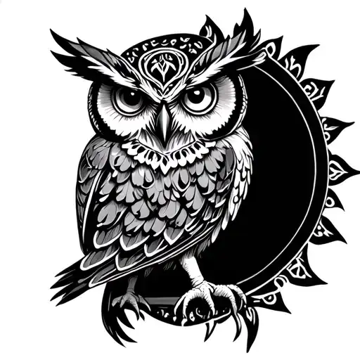 OWL NEO TRAD MANDALA FOR SIDE FOREARM tattoo design idea