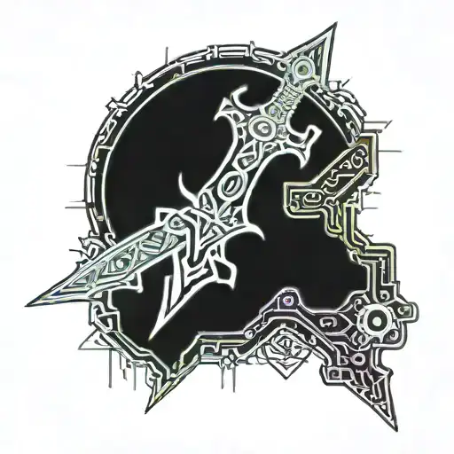  claymore sword with knight holding tattoo design idea
