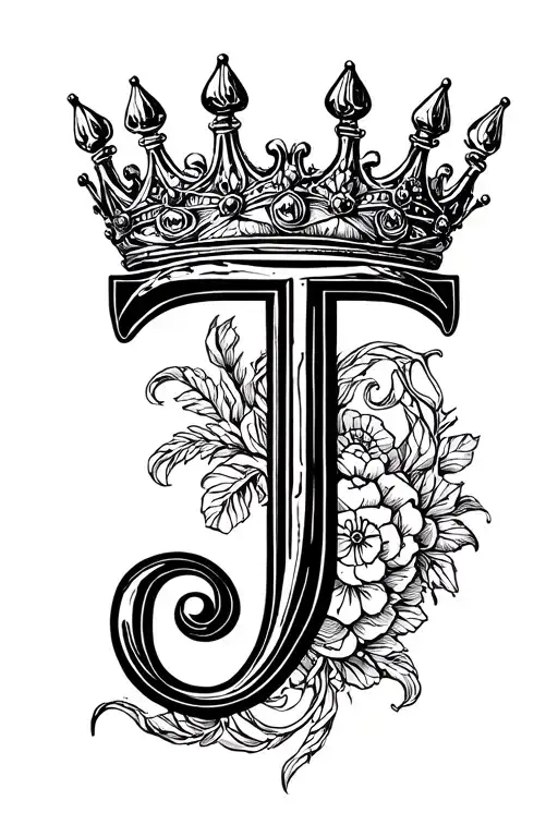 J Initial with 6 point crown  tattoo design idea