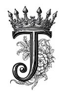J Initial with 6 point crown  tattoo design idea
