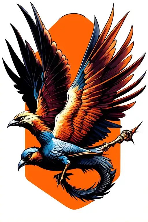 Flying bird with 4 wings and daggers for a tail  tattoo design idea