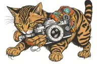 cat with camera lens transforming tattoo design idea