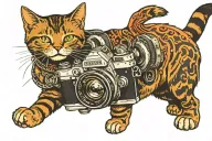 cat with camera lens transforming tattoo design idea