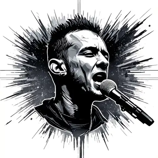 Linkin Park logo with Chester Bennington singing fading tattoo design idea