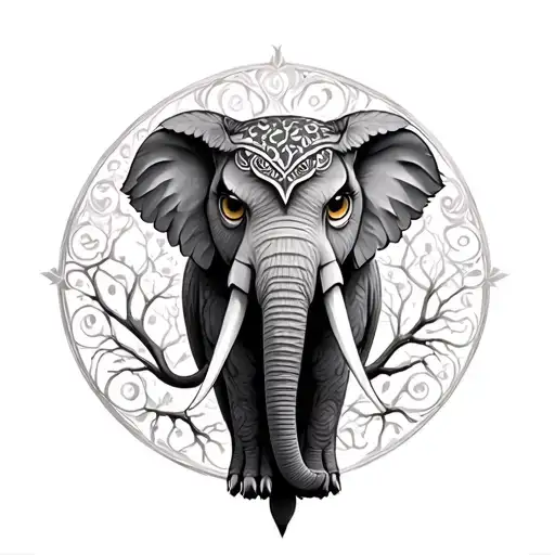 Owl And Elephant and tree of life tattoo tattoo design idea