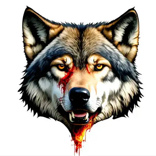wolf face half covered in scars tattoo design idea