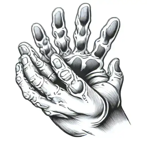 dog paw and hand holding tattoo design idea