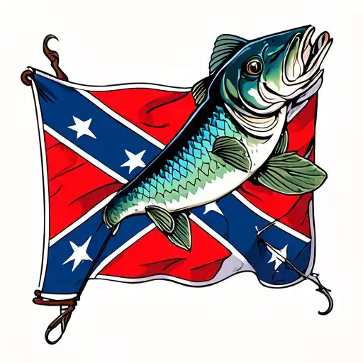 Confederate flag with treble hooks and catfish tattoo tattoo design idea