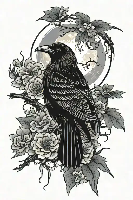 Raven, Night, Moon,  tattoo design idea