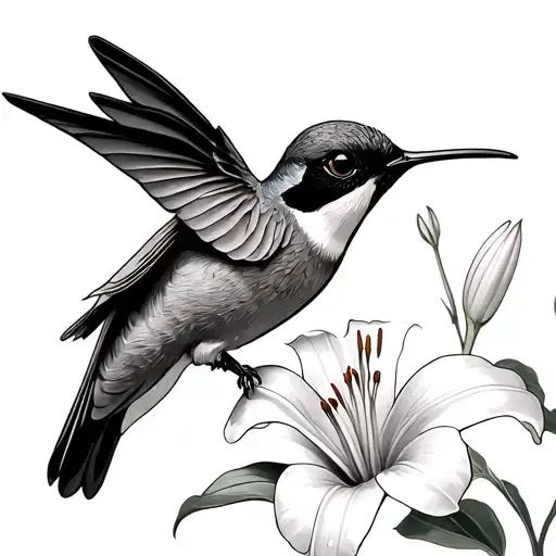 Lily And Hummingbird tattoo design idea