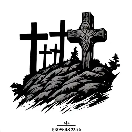 "Proverbs 22:6" 3 Crosses On A Hill tattoo design idea
