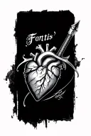 "Fortis" dagger pierce human heart tattoo design idea