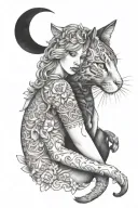 freya and moon holding cat  tattoo design idea