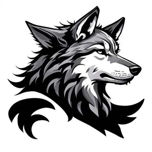 Norse wolf head profile holding tattoo design idea