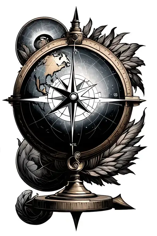 compass and earth globe tattoo design idea
