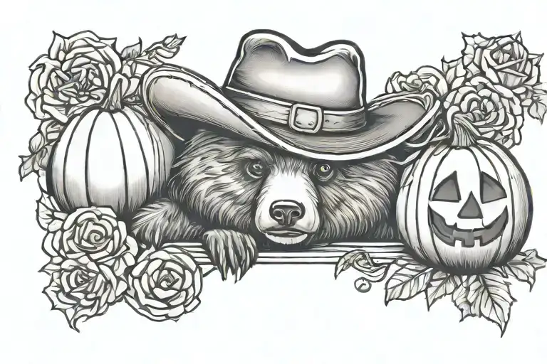 reese cup, pumpkin,cowboyhat, and a bear tattoo design idea