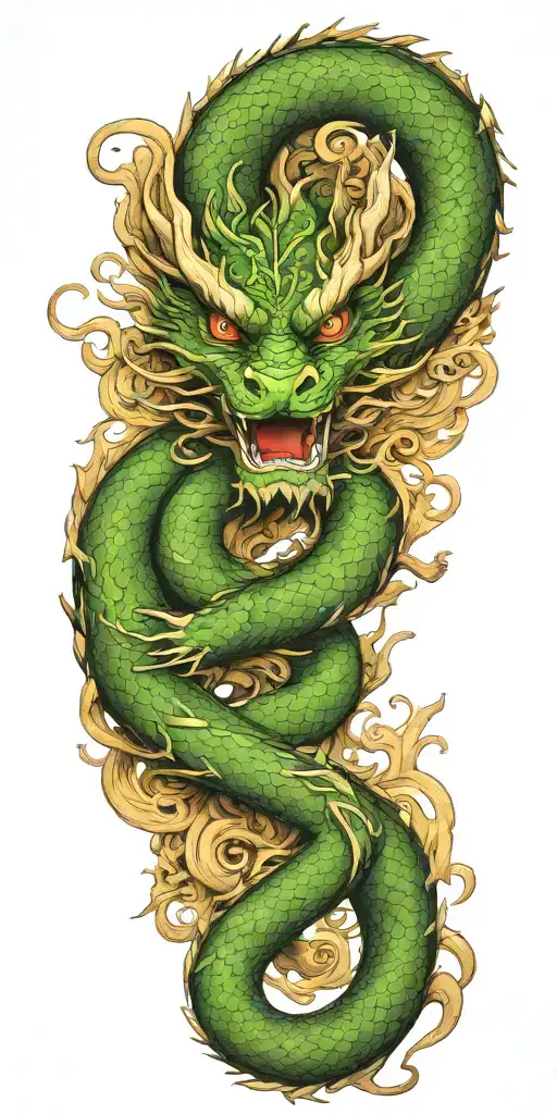 chinese wood dragon wrapped featuring elements of strength wisdom fairness with forest and wood elements tattoo design idea