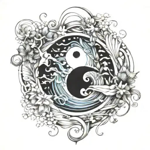 ying yang quantum entanglement water lake queen of meadow tattoo design idea