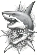 shark with skull and crossbones tattoo design idea