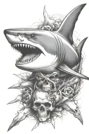 shark with skull and crossbones tattoo design idea