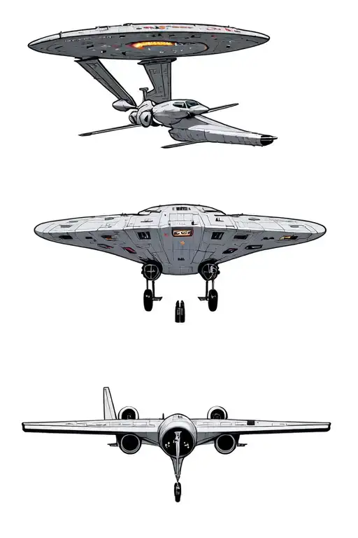 starship enterprise, star trek x-wing, the rocinante, and then a Cessna 172 tattoo design idea