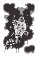 cracked lightbulb + lilac flowers + the words "don't let this darknes fool you, all lights turned off can be turned on." tattoo design idea