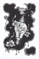 cracked lightbulb + lilac flowers + the words "don't let this darknes fool you, all lights turned off can be turned on." tattoo design idea