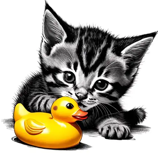 a kitten playing with a rubber duck tattoo design idea