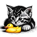 a kitten playing with a rubber duck tattoo design idea