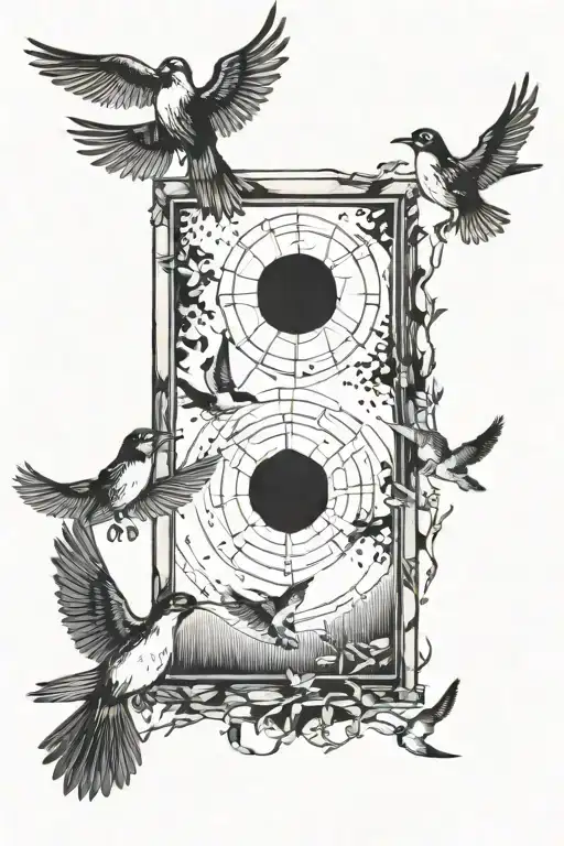 portal and birds flying tattoo design idea