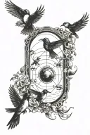 portal and birds flying tattoo design idea