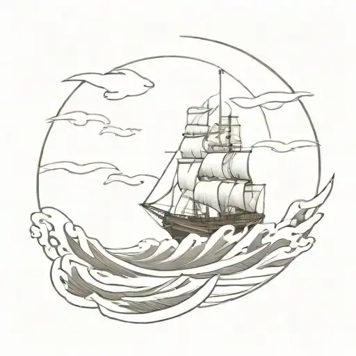 battleship sinking beneath waves tattoo design idea