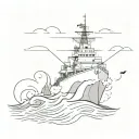 battleship sinking beneath waves tattoo design idea