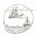battleship sinking beneath waves tattoo design idea