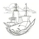 battleship sinking beneath waves tattoo design idea