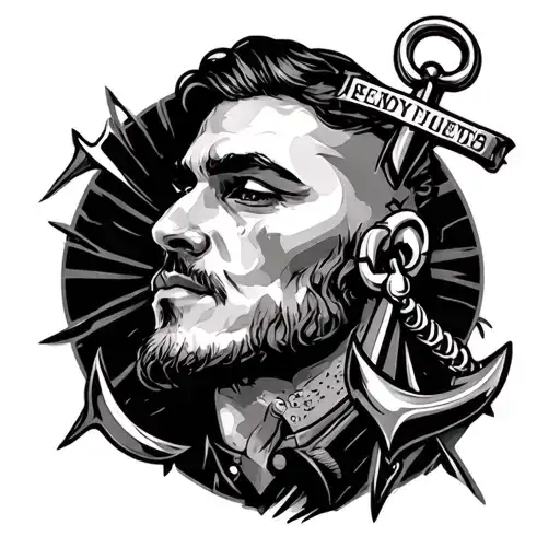 Damian with anchor Linework tattoo design idea