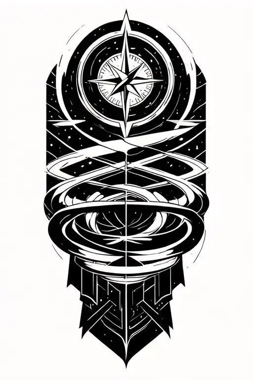 telescope, infinity symbol, nordic mythology, compass, loki, tattoo design idea