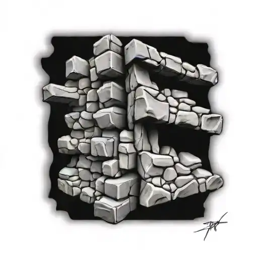 Stone wall destroyed tattoo design idea