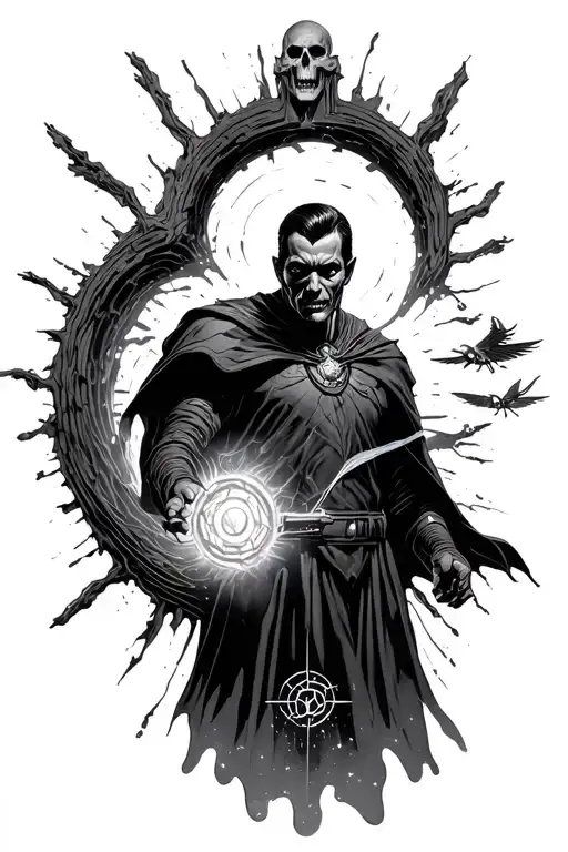 marvel cinematic universe looking through dr strange portal into Hawkins stranger things with vecna, mind flyer  tattoo design idea